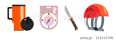 Outing and Trekking Equipment and Gear Vector Set Outing and Trekking Equipment and Gear Vector Set 123311706