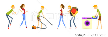 Man Henpecked Husband with Wife Leader Vector Set 123311730