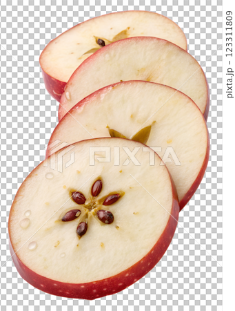 Fresh apple slices isolated on transparent background, healthy snack, natural food, juicy fruit 123311809