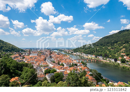 Heidelberg aerial view of old town river and bridge, Germany. Aerial View of Heidelberg, Germany Old Town. Heidelberg aerial view of old town river and bridge, Germany. Aerial View of Heidelberg, Germany Old Town. 123311842