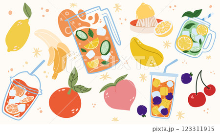 The concept of making smoothies and freshly squeezed juice from various fruits and berries. 123311915