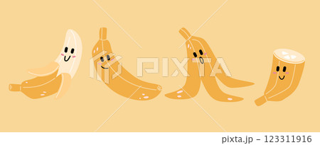 Cute kawaii banana. Bananas are placed in different positions. 123311916