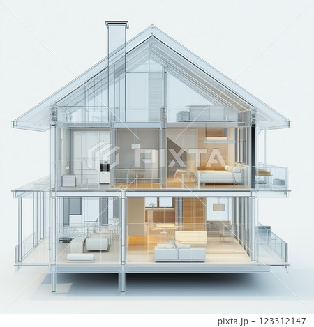 Modern glass-fronted house design merges elegance and comfort in a serene environment 123312147