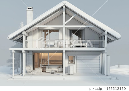 Modern glass-fronted house design merges elegance and comfort in a serene environment 123312150