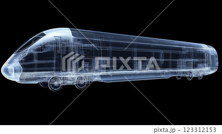 Modern train design showcasing wireframe structure and innovative technology 123312153