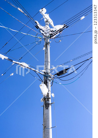 雪が積もった電信柱 雪が積もった電信柱 123313347
