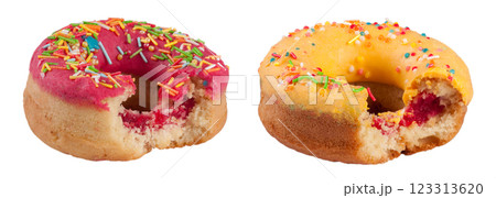glazed donut with a bite isolated on white background glazed donut with a bite isolated on white background 123313620