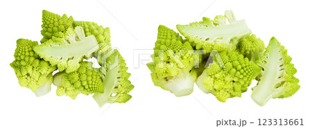 Romanesco broccoli cabbage or Roman Cauliflower isolated on white background. Top view. Flat lay 123313661
