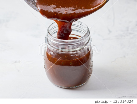 jar of chinese asian barbecue garlic brown sauce jar of chinese asian barbecue garlic brown sauce 123314324