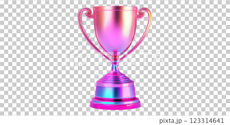 Shiny pink trophy cup with handles isolated on transparent background 123314641