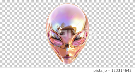 Futuristic alien head with reflective surface isolated on transparent background 123314642
