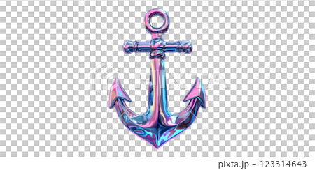 Glossy iridescent anchor isolated on transparent background 123314643