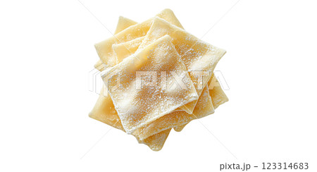 Square pasta sheets stacked with flour isolated on transparent background 123314683