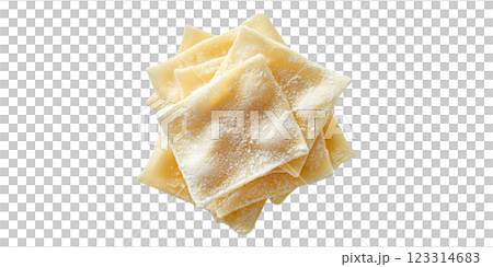 Square pasta sheets stacked with flour isolated on transparent background 123314683