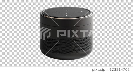 Black smart speaker with control buttons isolated on transparent background 123314702