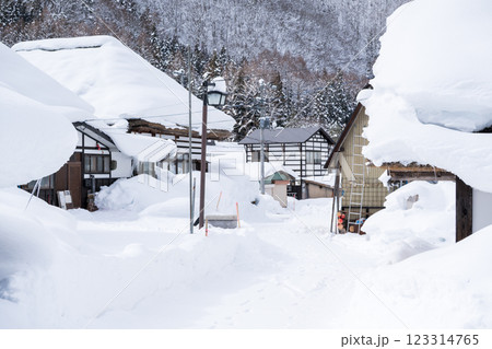 【前沢曲家集落】午後の雪残る山村集落 【前沢曲家集落】午後の雪残る山村集落 123314765