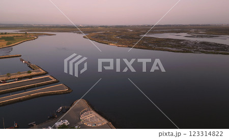 Aerial View of Aveiro Lagoon at sunset 123314822