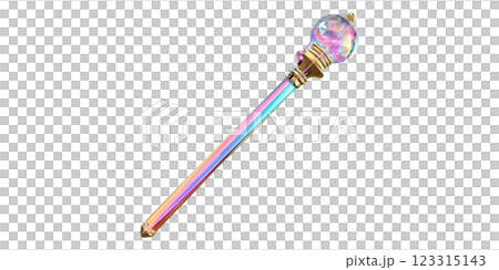 Colorful crystal scepter with gemstone handle isolated on transparent background 123315143