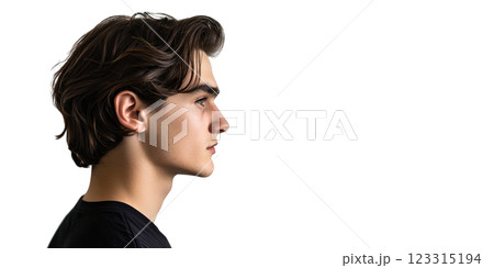 Profile of young male person with dark hair isolated on transparent background 123315194