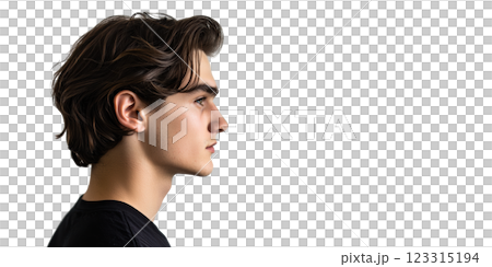 Profile of young male person with dark hair isolated on transparent background 123315194