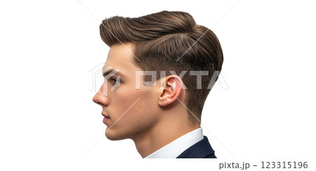 Side profile of young male with stylish haircut isolated on transparent background 123315196
