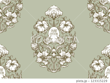 Pure cotton. Cotton plant. Art nouveau style Pure cotton. Cotton plant. Art nouveau style 123315229