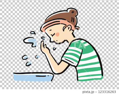 Hand-drawn illustration of a woman washing her face Hand-drawn illustration of a woman washing her face 123316263