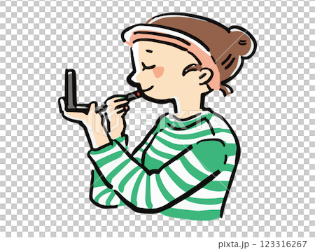 手繪插畫：一位女士塗口紅 123316267