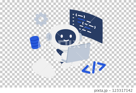 プログラミングやコーディングをするAIロボット【ベクターイラスト素材】 123317142