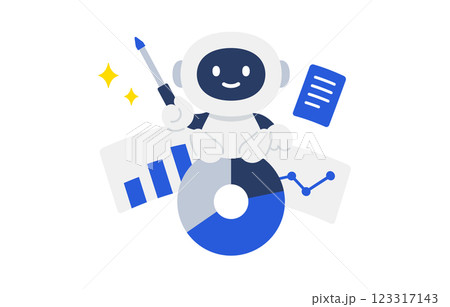 資料･グラフ･レポートの作成やプレゼンをするAIロボット【ベクターイラスト素材】 123317143