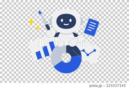 資料･グラフ･レポートの作成やプレゼンをするAIロボット【ベクターイラスト素材】 123317143