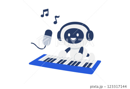 音楽生成･ボーカル･鍵盤楽器を演奏するAIロボット【ベクターイラスト素材】 123317144
