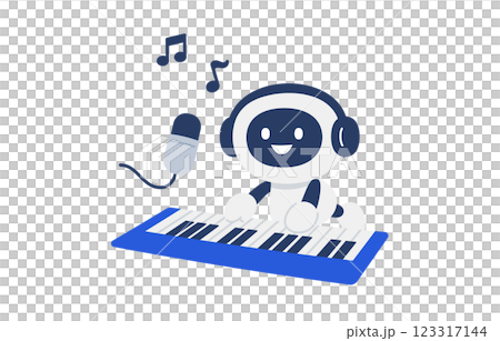 音楽生成･ボーカル･鍵盤楽器を演奏するAIロボット【ベクターイラスト素材】 123317144