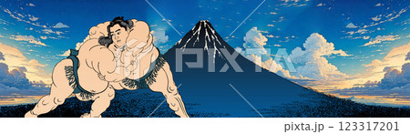 青い凱風快晴＆相撲取り 123317201