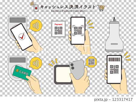 一組描繪無現金支付的插圖_帶有主線 123317417