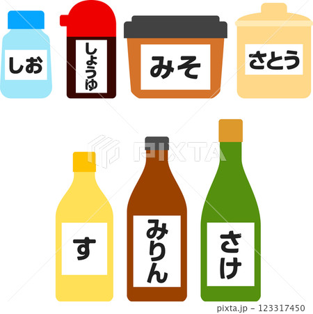日本の調味料のデフォルメイラストセット 日本の調味料のデフォルメイラストセット 123317450