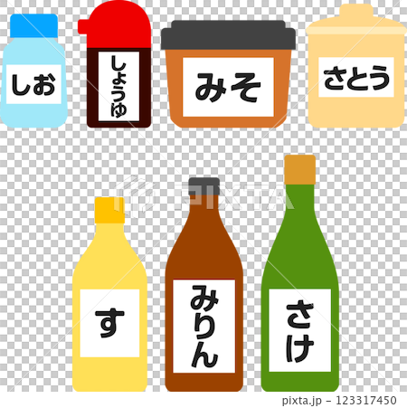 Deformed illustration set of Japanese seasonings 123317450