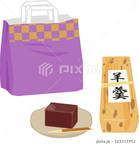 羊羹の包みと紙袋 123317452
