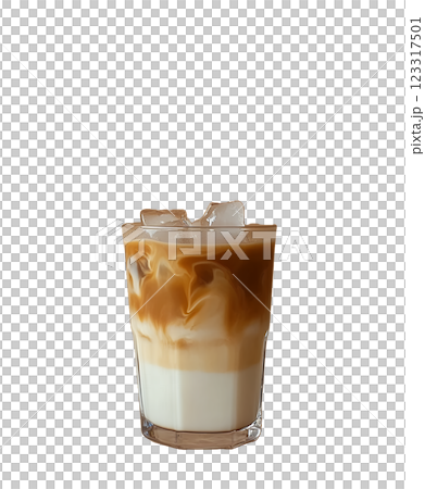 Iced caffe latte with milk and espresso in a clear glass 123317501