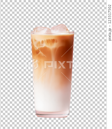 Iced caffe latte with milk and espresso in a clear glass 123317502