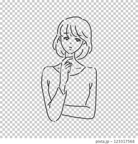 Worried woman line drawing Worried woman line drawing 123317568