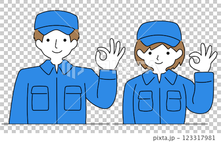 Men and women in work clothes making OK signs 123317981