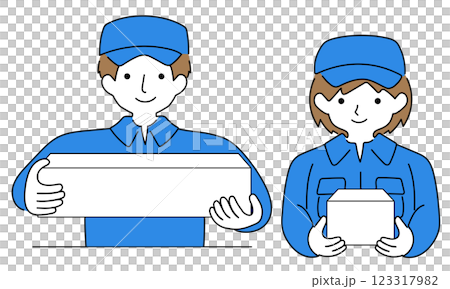 穿著工作服、搬運行李的男女 123317982