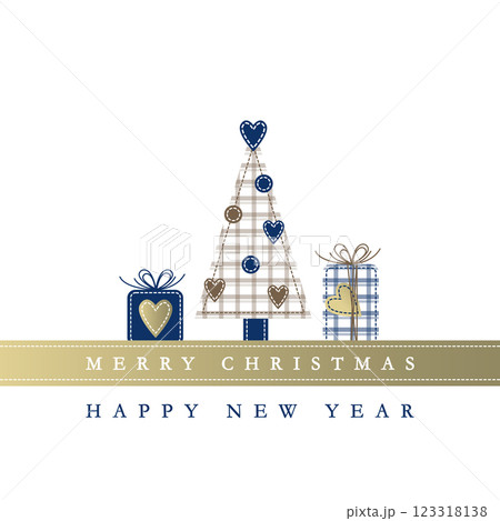Christmas Charm, Tree and Gift in Blue and Gold. Christmas Charm, Tree and Gift in Blue and Gold. 123318138