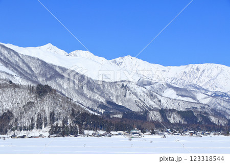 山麓から望む冬の白馬連峰 123318544