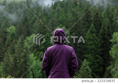 Woman enjoy the forest in summer high altitude mountains 123318635