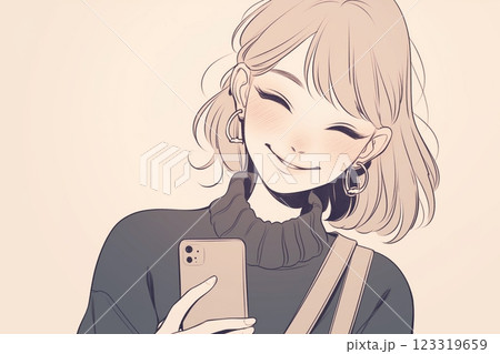 スマホを持った女性イラスト「AI生成画像」 123319659