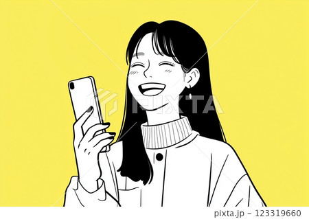 スマホを持った女性イラスト「AI生成画像」 123319660