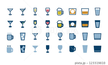 さまざまなドリンクのアイコンイラストセット 123319810