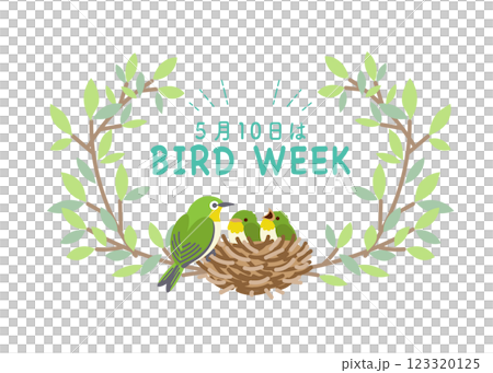 愛鳥週間　メジロ　親子　巣作り　リース　野鳥　鳥 123320125